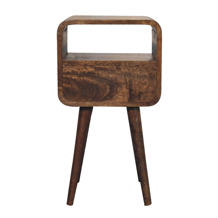 Light Grey Lacquered Solid Mango Wood Mini Curved Open Nightstand Wall-Mounted with Oak Finish