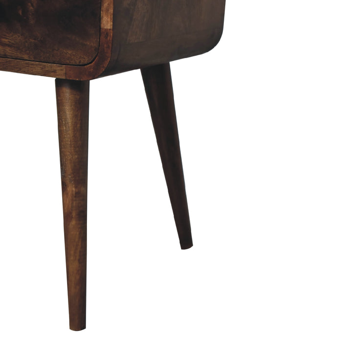 Light Grey Lacquered Solid Mango Wood Mini Curved Nightstand with 2 Drawers & Nordic Legs