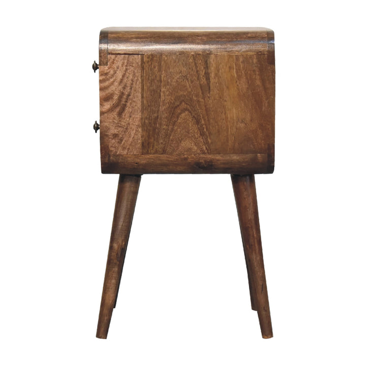 Light Grey Lacquered Solid Mango Wood Mini Curved Nightstand with 2 Drawers & Nordic Legs