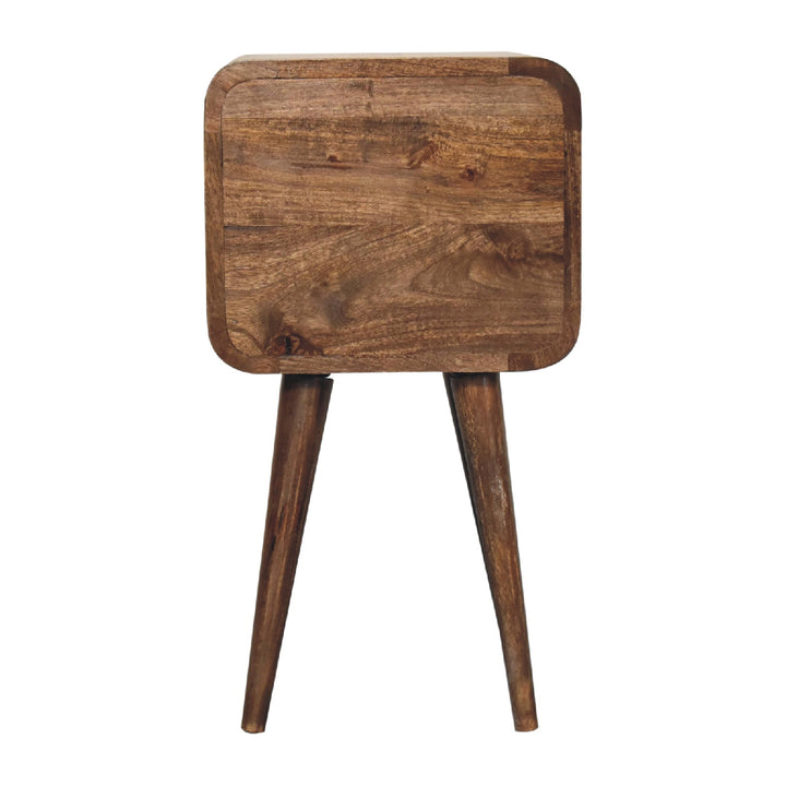 Light Grey Lacquered Solid Mango Wood Mini Curved Nightstand with 2 Drawers & Nordic Legs