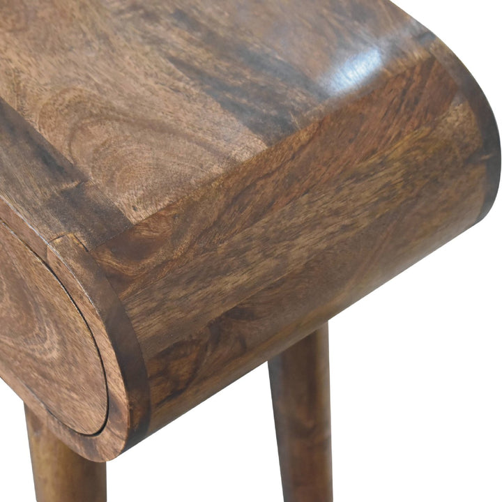 Brown Lacquered Oak-Finish Solid Mango Wood Mini Desk with Brass Handle Drawer & Nordic Legs