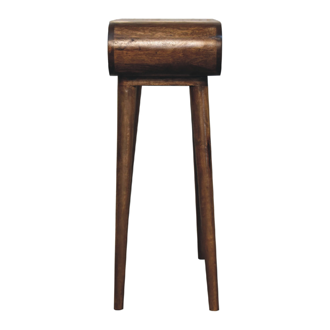 Brown Lacquered Oak-Finish Solid Mango Wood Mini Desk with Brass Handle Drawer & Nordic Legs