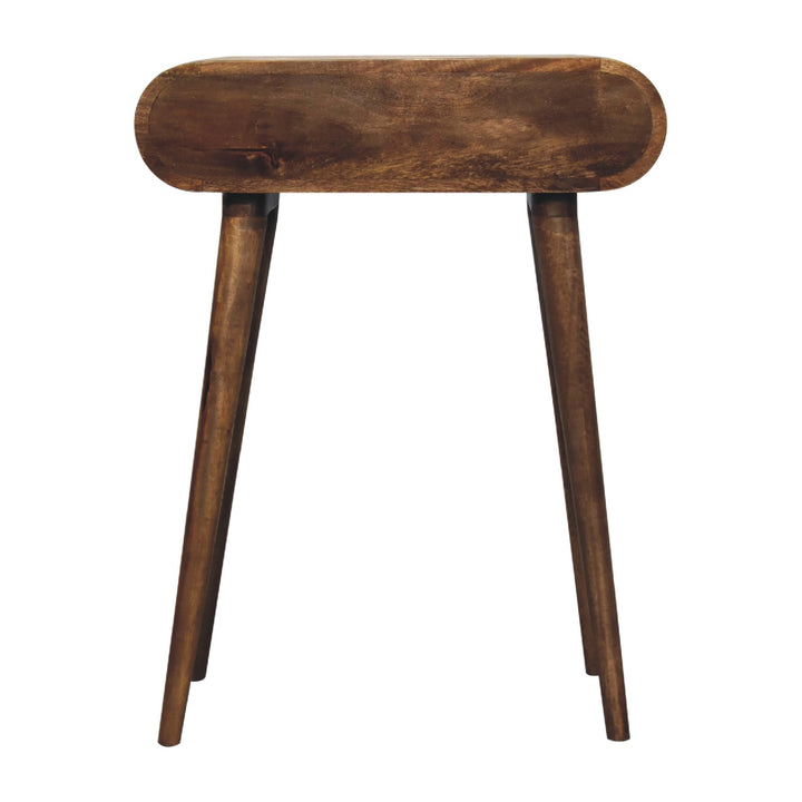 Brown Lacquered Oak-Finish Solid Mango Wood Mini Desk with Brass Handle Drawer & Nordic Legs