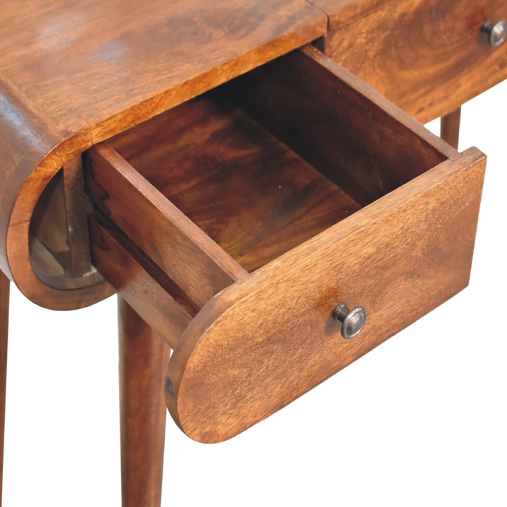 Brown Lacquered Solid Mango Wood Chestnut Dressing Table with 3 Drawers & Mirror