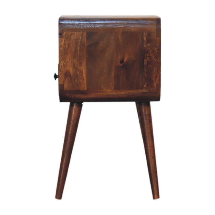 Brown Lacquered Solid Mango Wood Mini Open Bent Chestnut Bedside with Tapered Legs