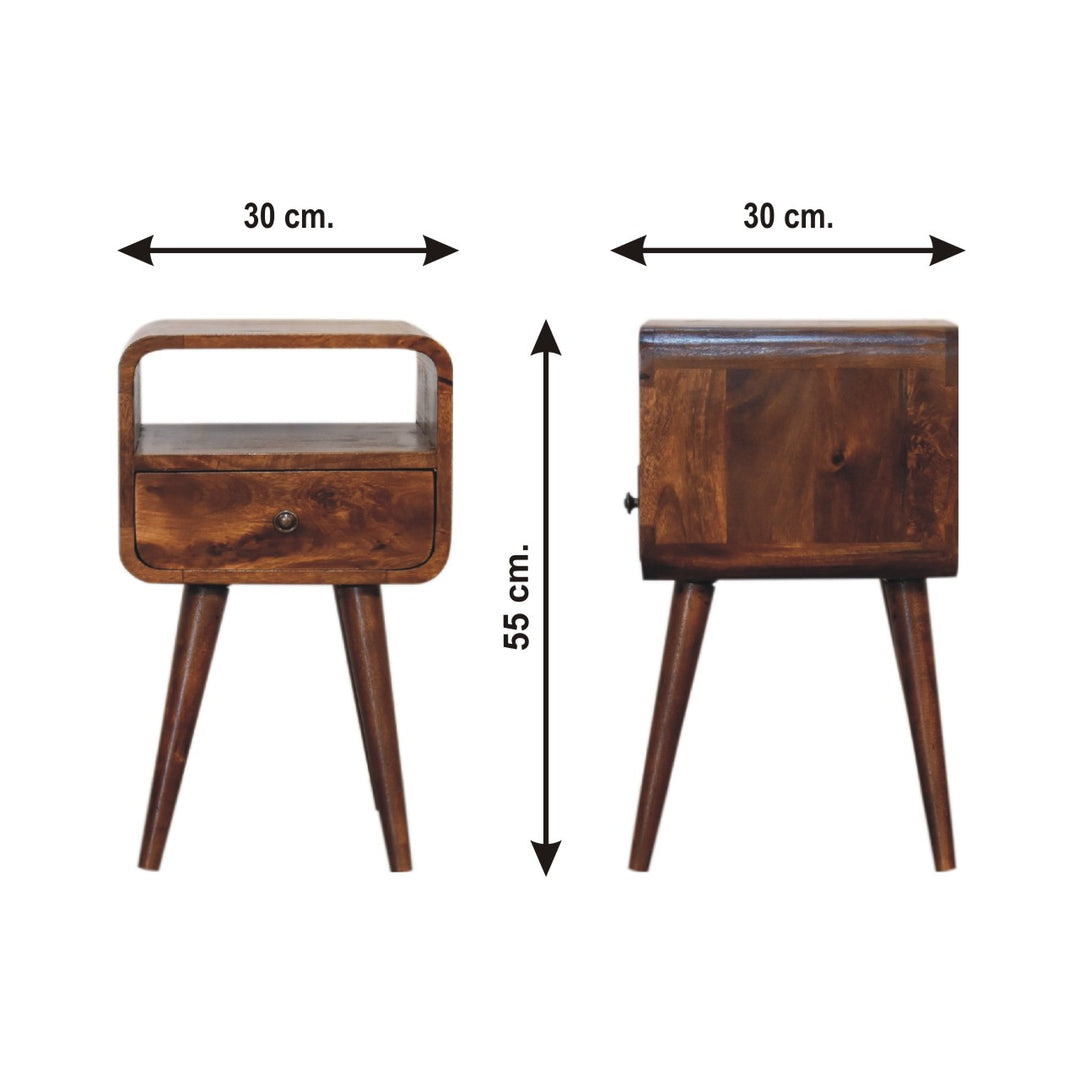 Solid Mango Wood Bedside Table Brown Drawer Open Shelf Stand