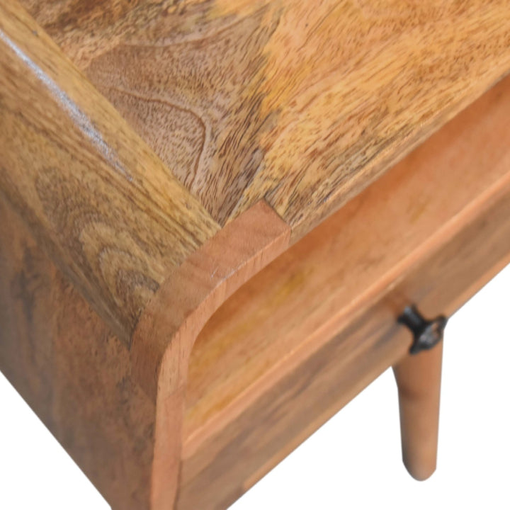 Brown Lacquered Whitewashed Grey Solid Mango Wood Mini Curved Bedside with 2 Drawers & Nordic Legs