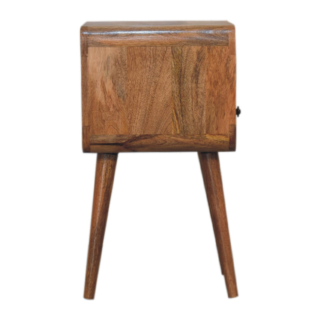 Brown Lacquered Whitewashed Grey Solid Mango Wood Mini Curved Bedside with 2 Drawers & Nordic Legs