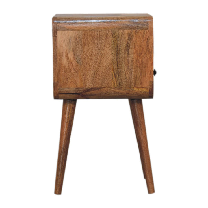 Brown Lacquered Whitewashed Grey Solid Mango Wood Mini Curved Bedside with 2 Drawers & Nordic Legs