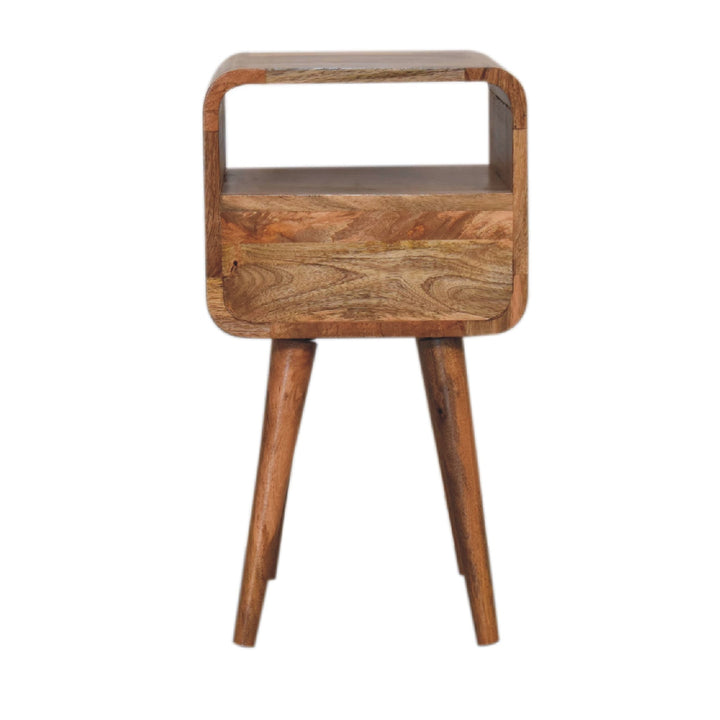 Brown Lacquered Whitewashed Grey Solid Mango Wood Mini Curved Bedside with 2 Drawers & Nordic Legs