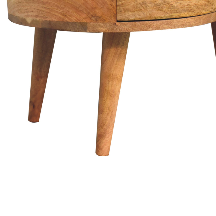 Beige Oak Veneer Solid Mango Wood Wave Coffee Table with 1 Drawer & Open Shelf