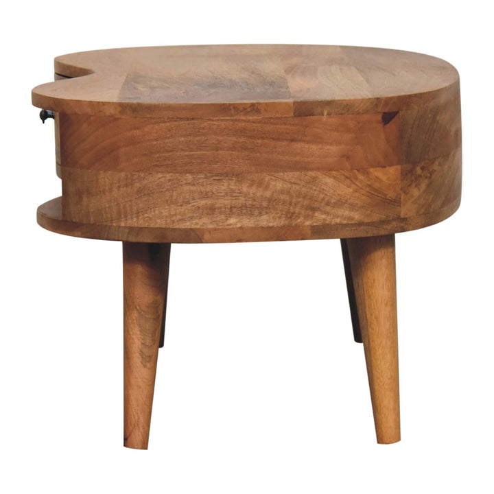 Beige Oak Veneer Solid Mango Wood Wave Coffee Table with 1 Drawer & Open Shelf