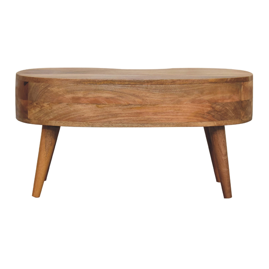 Beige Oak Veneer Solid Mango Wood Wave Coffee Table with 1 Drawer & Open Shelf