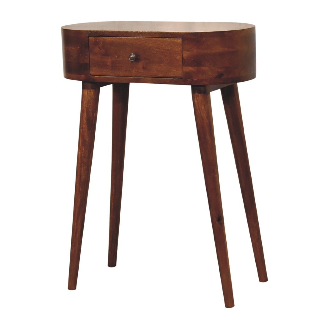 Solid Mango Wood Albion Mini Console Table with 1 Drawer & Scandinavian Legs | Chestnut Finish | 60 x 30 x 78 cm