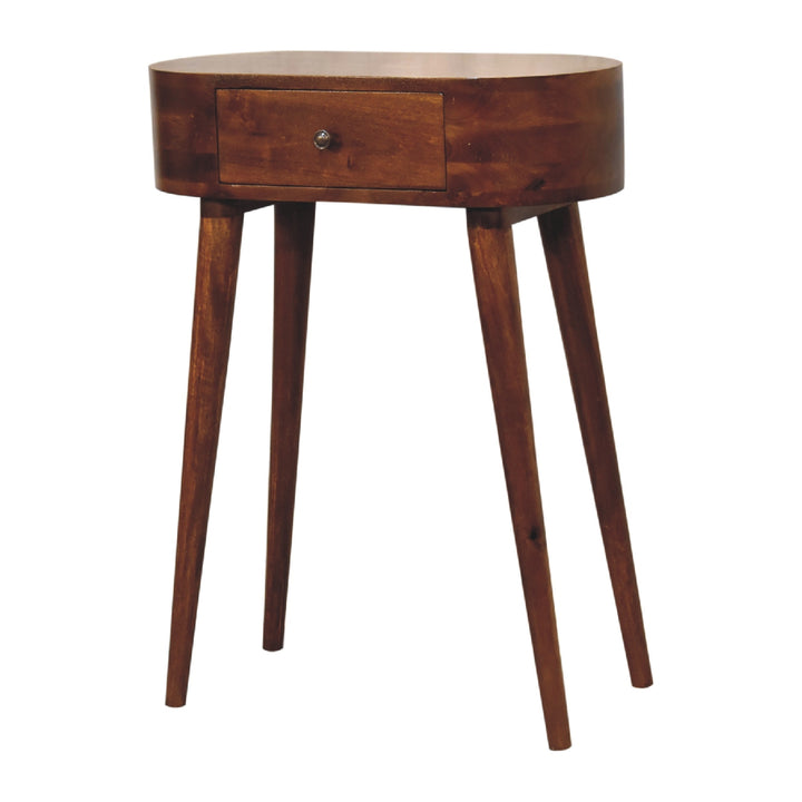 Solid Mango Wood Albion Mini Console Table with 1 Drawer & Scandinavian Legs | Chestnut Finish | 60 x 30 x 78 cm