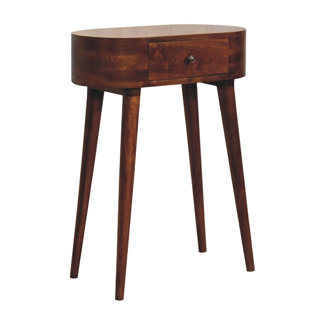 Solid Mango Wood Albion Mini Console Table with 1 Drawer & Scandinavian Legs | Chestnut Finish | 60 x 30 x 78 cm