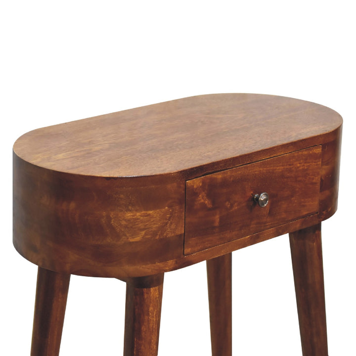 Solid Mango Wood Albion Mini Console Table with 1 Drawer & Scandinavian Legs | Chestnut Finish | 60 x 30 x 78 cm