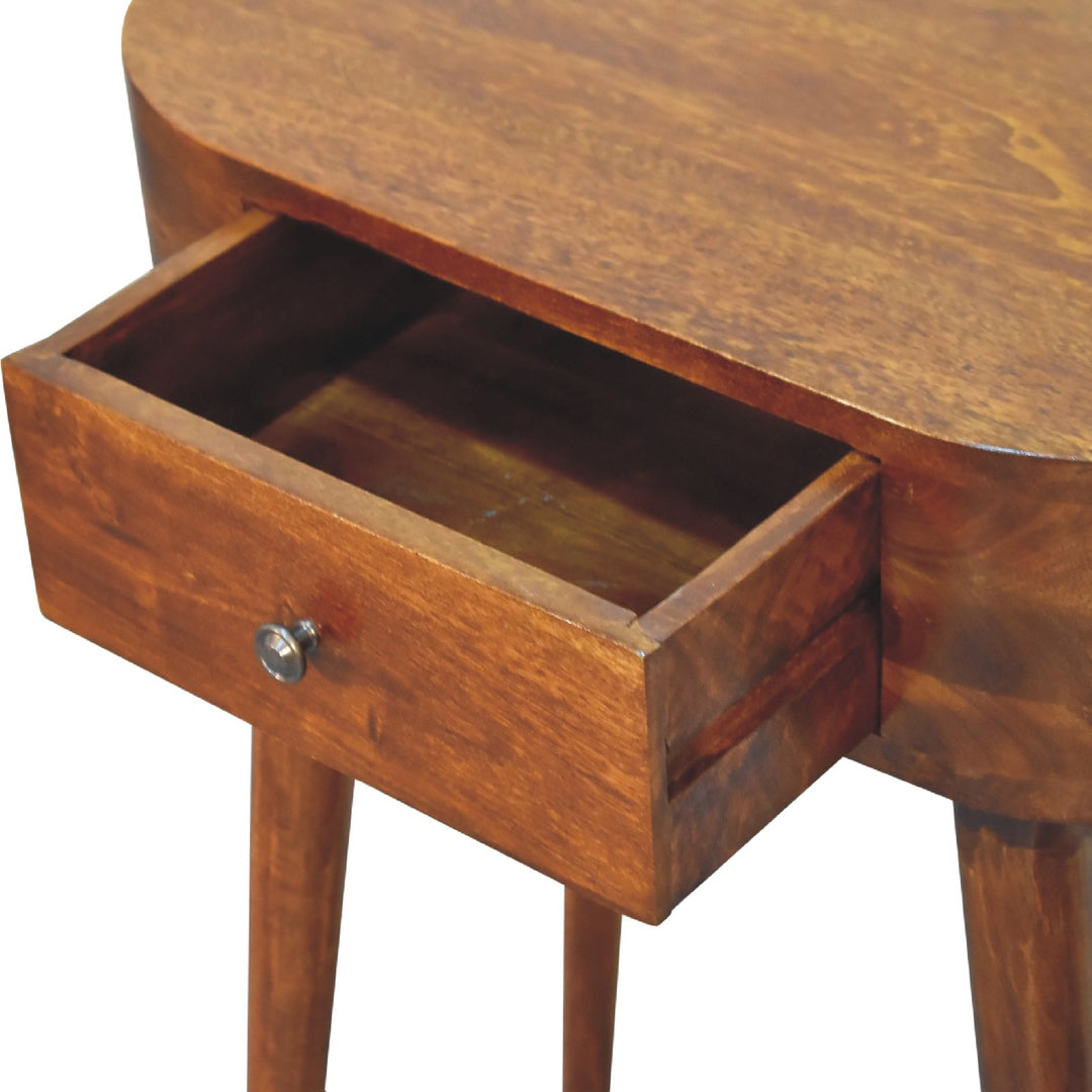 Solid Mango Wood Albion Mini Console Table with 1 Drawer & Scandinavian Legs | Chestnut Finish | 60 x 30 x 78 cm