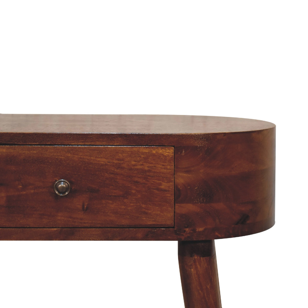 Solid Mango Wood Albion Mini Console Table with 1 Drawer & Scandinavian Legs | Chestnut Finish | 60 x 30 x 78 cm