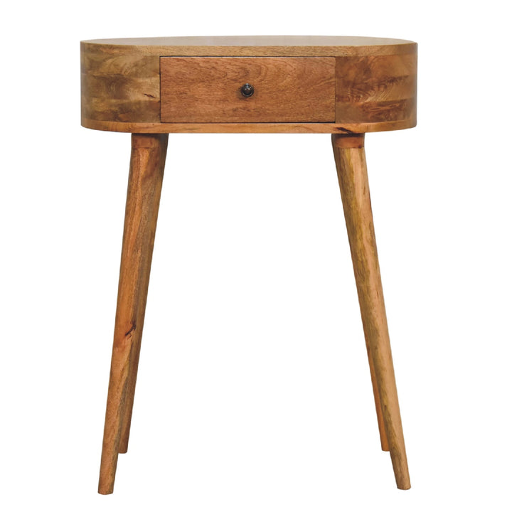 Beige Oak Veneer Solid Mango Wood Mini Floating Console with Brass Knob Drawer & Open Shelf