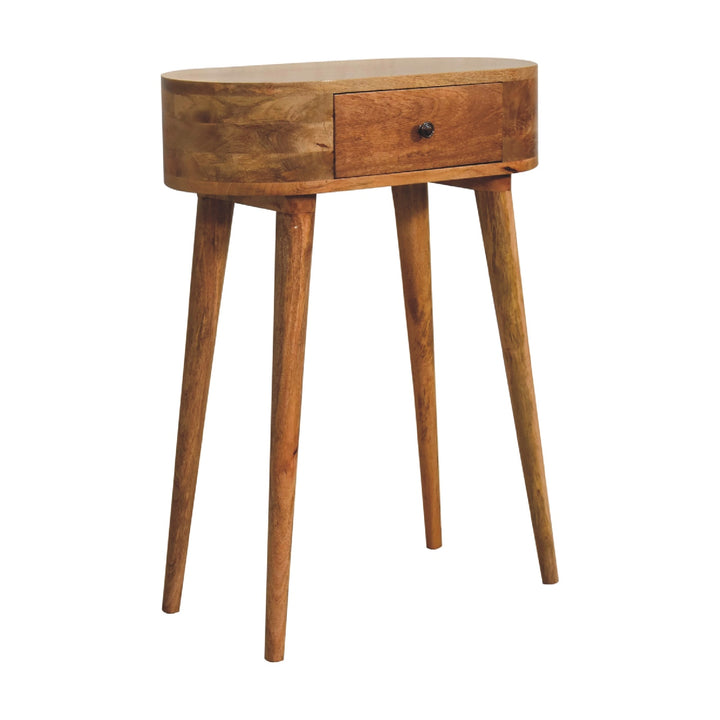 Beige Oak Veneer Solid Mango Wood Mini Floating Console with Brass Knob Drawer & Open Shelf