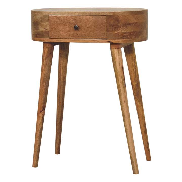 Beige Oak Veneer Solid Mango Wood Mini Floating Console with Brass Knob Drawer & Open Shelf