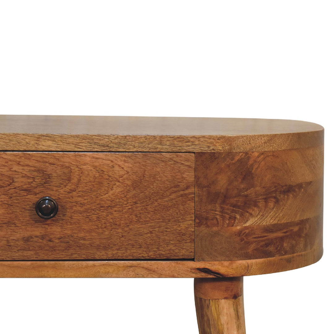 Beige Oak Veneer Solid Mango Wood Mini Floating Console with Brass Knob Drawer & Open Shelf