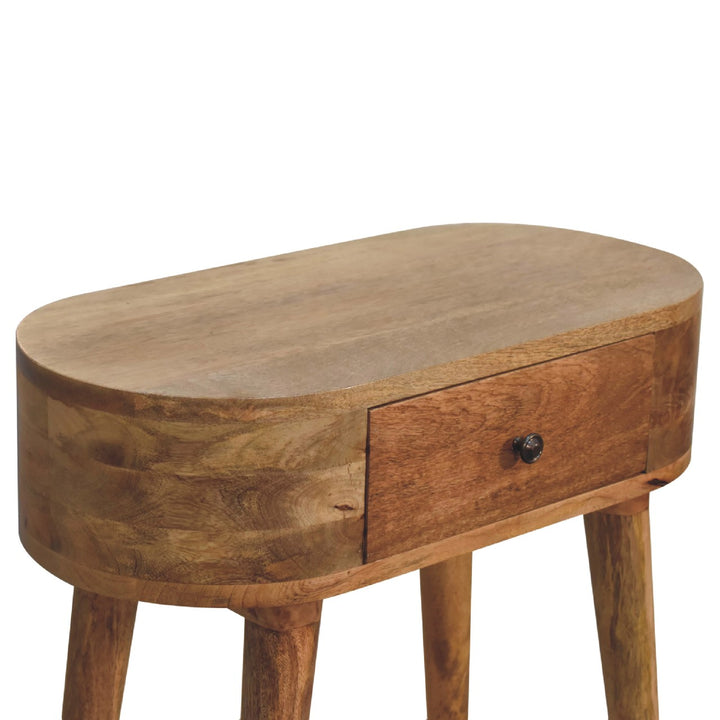 Beige Oak Veneer Solid Mango Wood Mini Floating Console with Brass Knob Drawer & Open Shelf