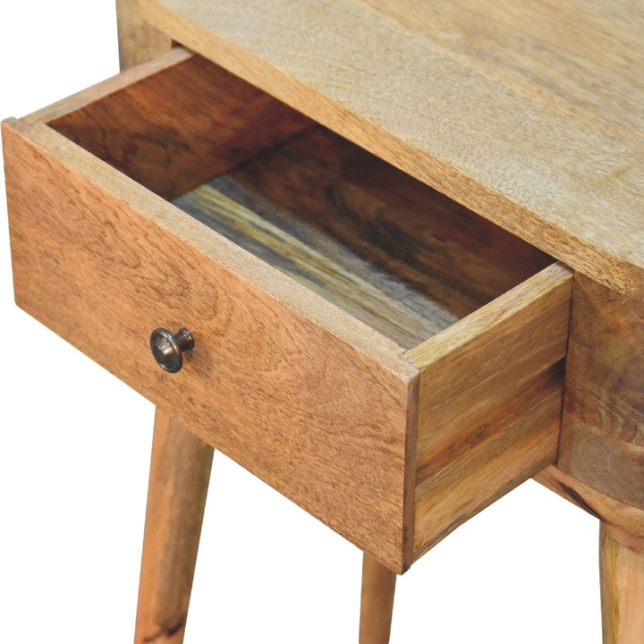 Beige Oak Veneer Solid Mango Wood Mini Floating Console with Brass Knob Drawer & Open Shelf