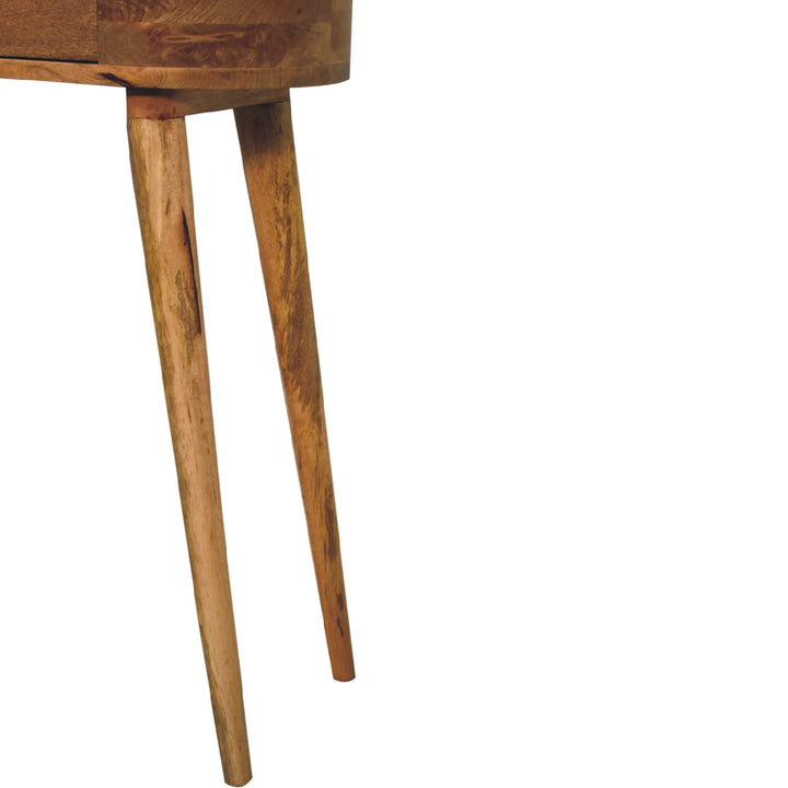 Beige Oak Veneer Solid Mango Wood Mini Floating Console with Brass Knob Drawer & Open Shelf