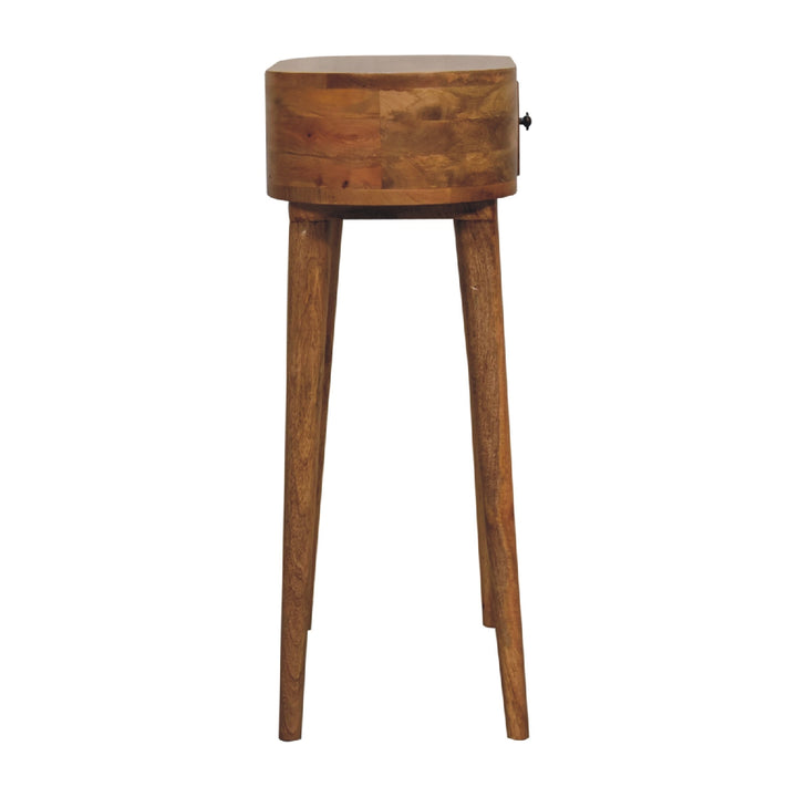 Beige Oak Veneer Solid Mango Wood Mini Floating Console with Brass Knob Drawer & Open Shelf