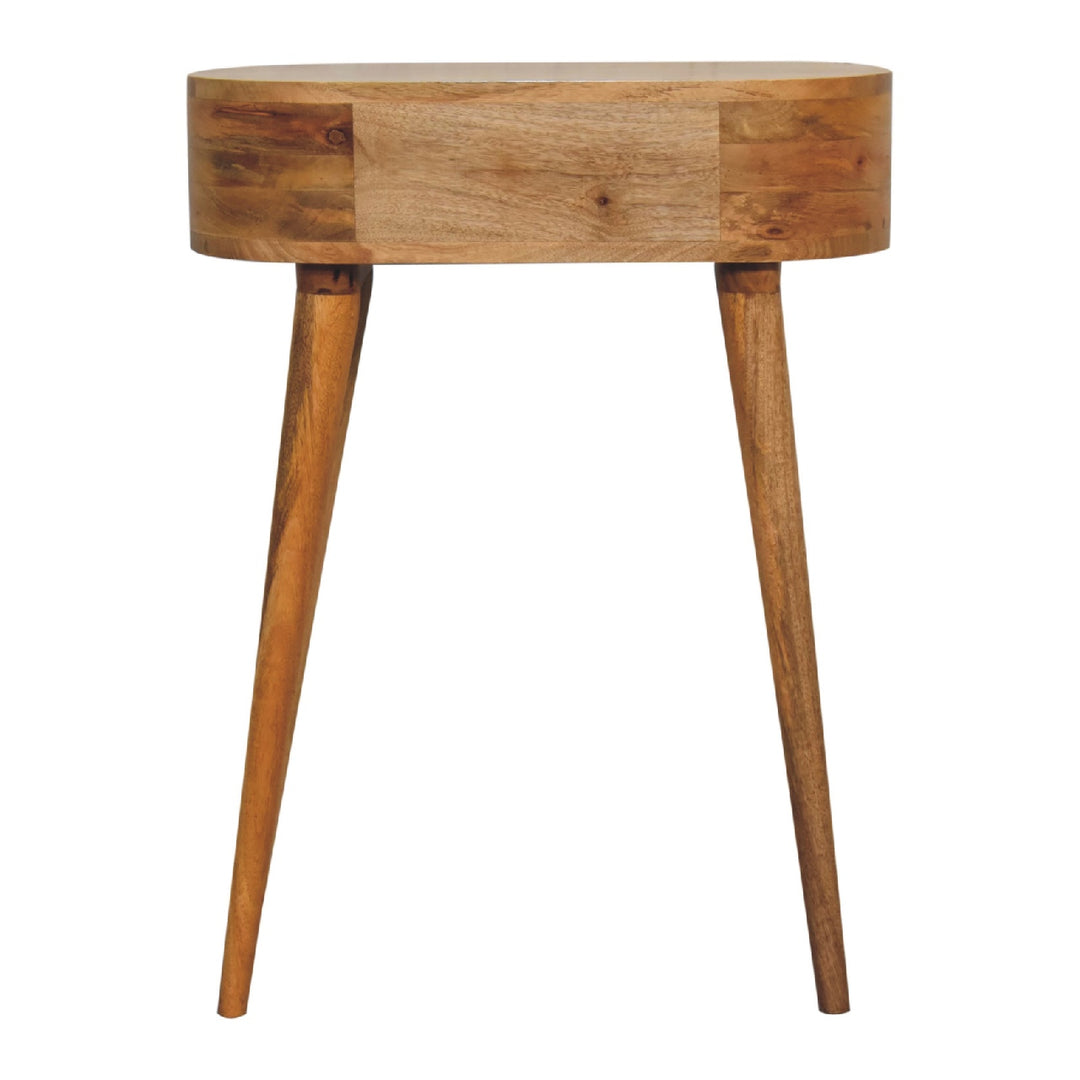 Beige Oak Veneer Solid Mango Wood Mini Floating Console with Brass Knob Drawer & Open Shelf
