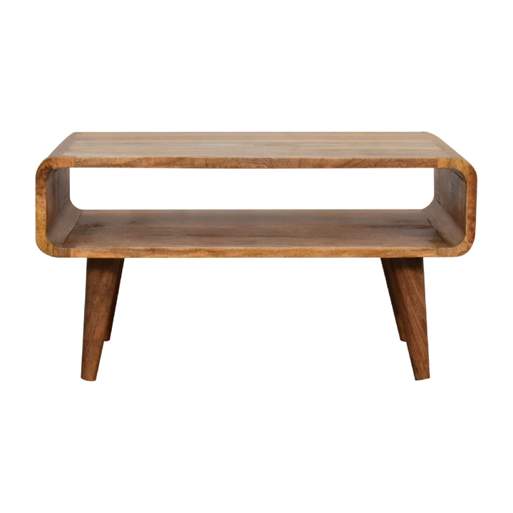 Beige Oak Veneer Solid Mango Wood Open TV Unit with 1 Open Compartment, Light Brown