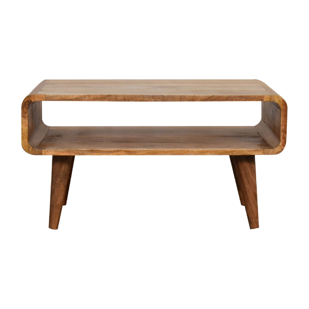 Beige Oak Veneer Solid Mango Wood Open TV Unit with 1 Open Compartment, Light Brown