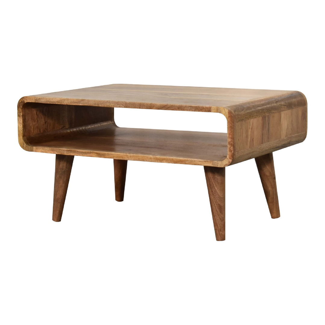 Beige Oak Veneer Solid Mango Wood Open TV Unit with 1 Open Compartment, Light Brown