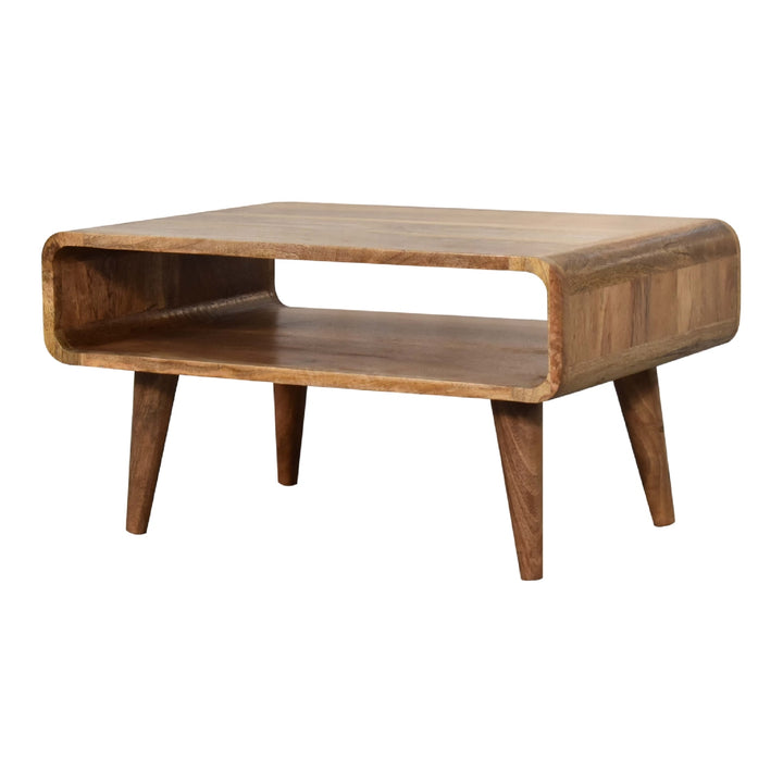 Beige Oak Veneer Solid Mango Wood Open TV Unit with 1 Open Compartment, Light Brown