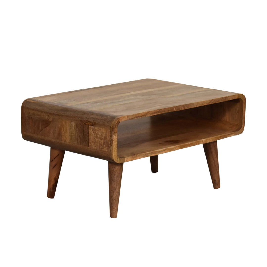 Beige Oak Veneer Solid Mango Wood Open TV Unit with 1 Open Compartment, Light Brown