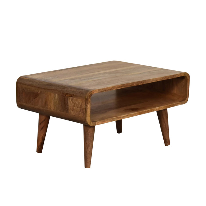 Beige Oak Veneer Solid Mango Wood Open TV Unit with 1 Open Compartment, Light Brown