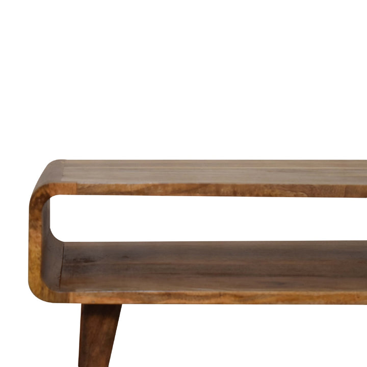 Beige Oak Veneer Solid Mango Wood Open TV Unit with 1 Open Compartment, Light Brown