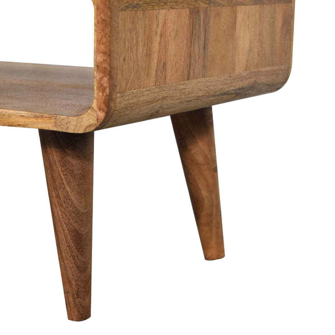 Beige Oak Veneer Solid Mango Wood Open TV Unit with 1 Open Compartment, Light Brown