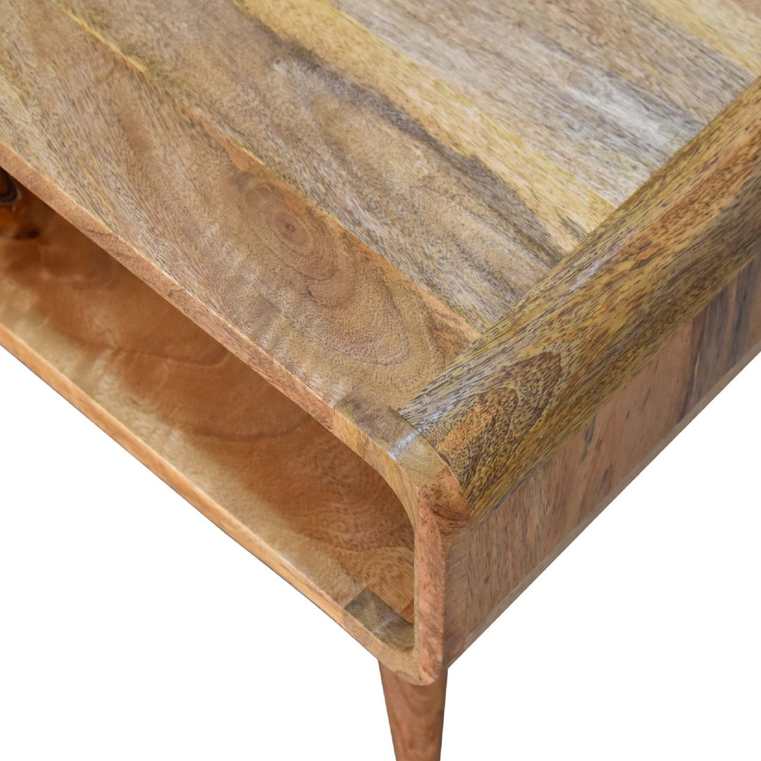 Beige Oak Veneer Solid Mango Wood Open TV Unit with 1 Open Compartment, Light Brown
