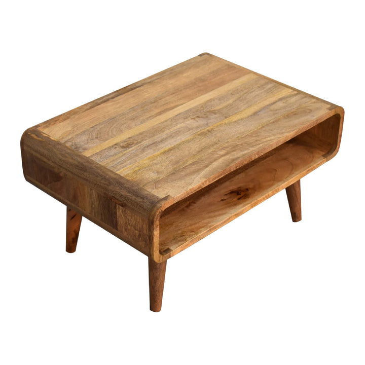 Beige Oak Veneer Solid Mango Wood Open TV Unit with 1 Open Compartment, Light Brown