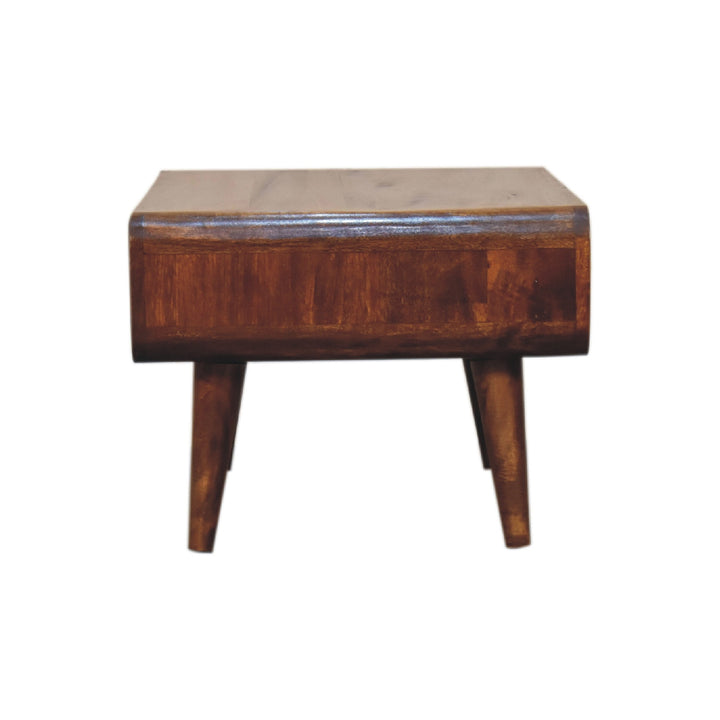 Brown Lacquered Chestnut Solid Mango Wood Minimalist TV Stand with Open Compartment & Tapered Legs