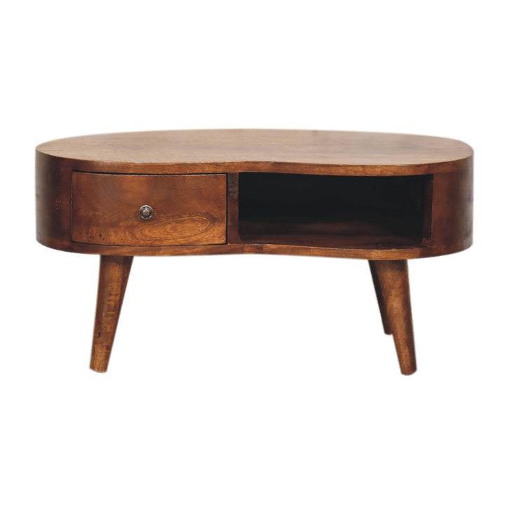 Chocolate Brown Lacquered Solid Mango Wood Mini Wave Coffee Table in Chestnut