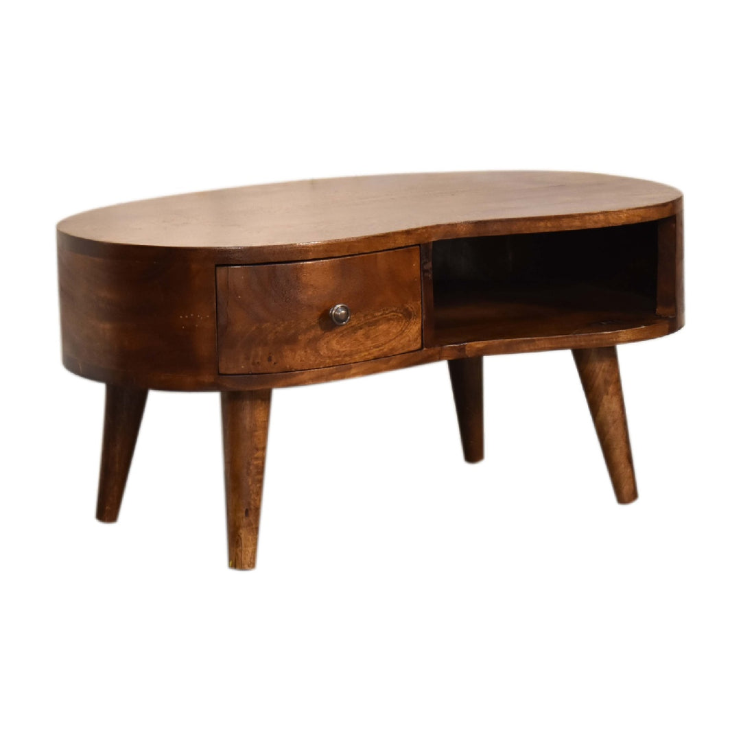 Chocolate Brown Lacquered Solid Mango Wood Mini Wave Coffee Table in Chestnut