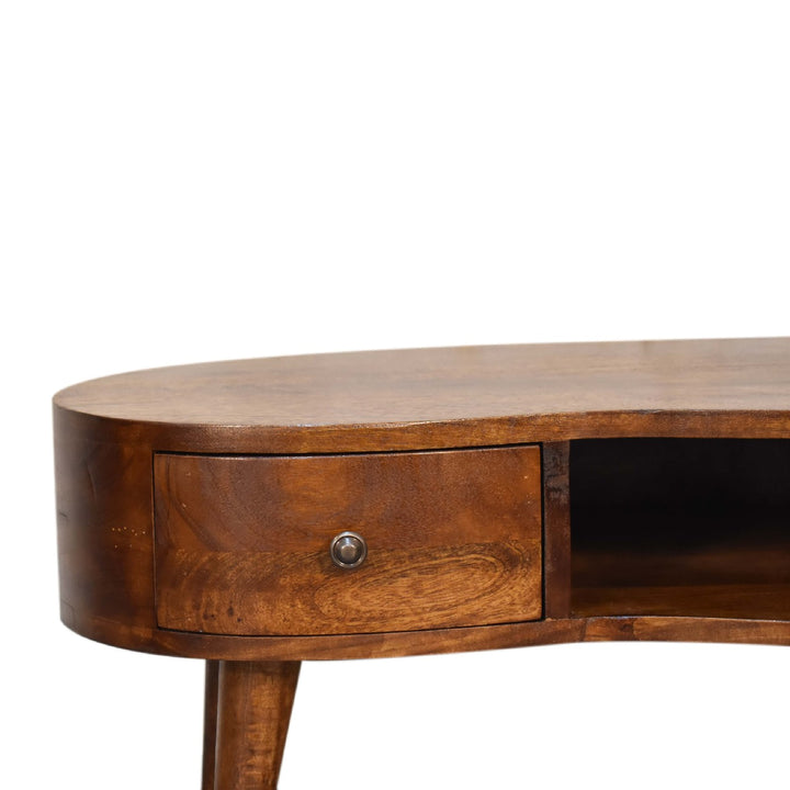 Chocolate Brown Lacquered Solid Mango Wood Mini Wave Coffee Table in Chestnut