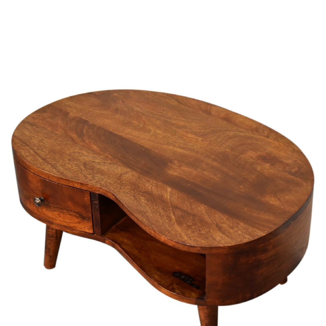 Chocolate Brown Lacquered Solid Mango Wood Mini Wave Coffee Table in Chestnut
