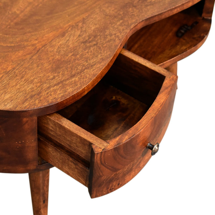 Chocolate Brown Lacquered Solid Mango Wood Mini Wave Coffee Table in Chestnut