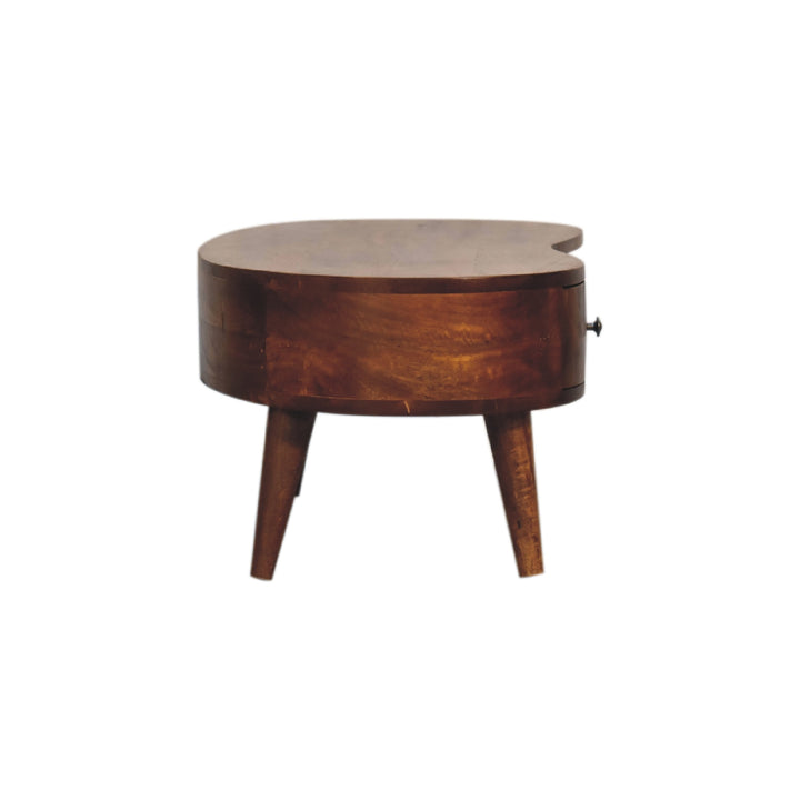 Chocolate Brown Lacquered Solid Mango Wood Mini Wave Coffee Table in Chestnut