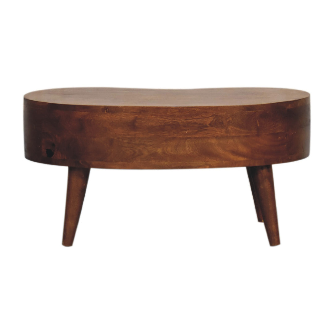 Chocolate Brown Lacquered Solid Mango Wood Mini Wave Coffee Table in Chestnut